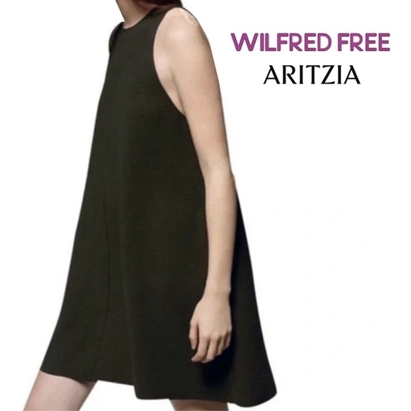 Aritzia Wilfred Free Black Dress Minimalist Tank Tunic Rayon Refined Fashion - Picture 1 of 15